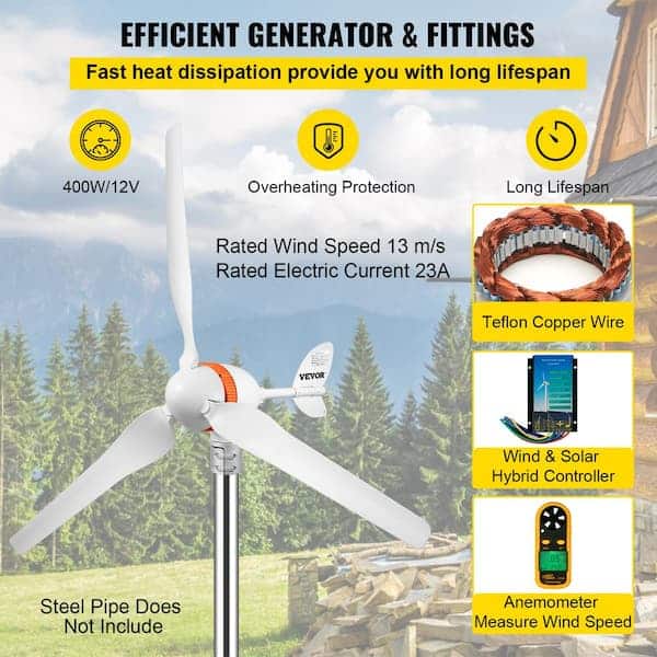 thumbnail image 2 of 400W Max 3-Blade 12V Wind Turbine Generator Kit With Hybrid Charge Controller – MC-LIVING 2 of 4