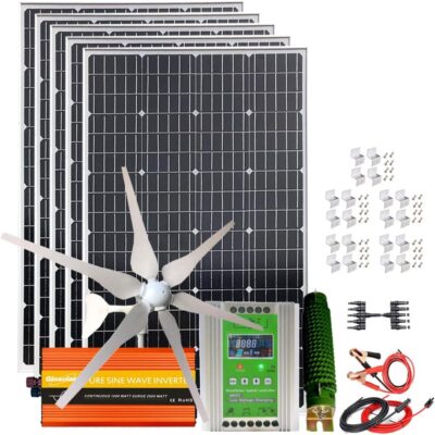 1000W Solar Wind Hybrid Kit 12V Battery Charger: 5pcs 120W Monocrystalline Solar Panel,400W Wind Turbine Generator,Hybrid MPPT Charge Controller &...