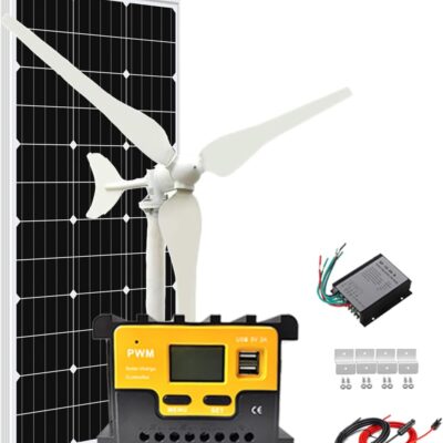 200W Wind Solar Powered Kit Hybrid Off Grid System for 12V Battery Charge :100W Wind Turbine Generator + 100W Monocrystalline Solar Panel +...