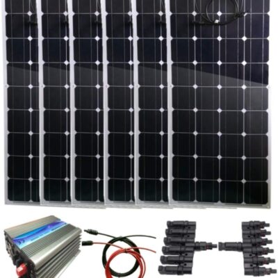 600W Solar Panel Kit : 6 x 100W Bendable Solar Panel Grid-Tie Solar System with 1000W Inverter+ 5M Cable+ Connector Home